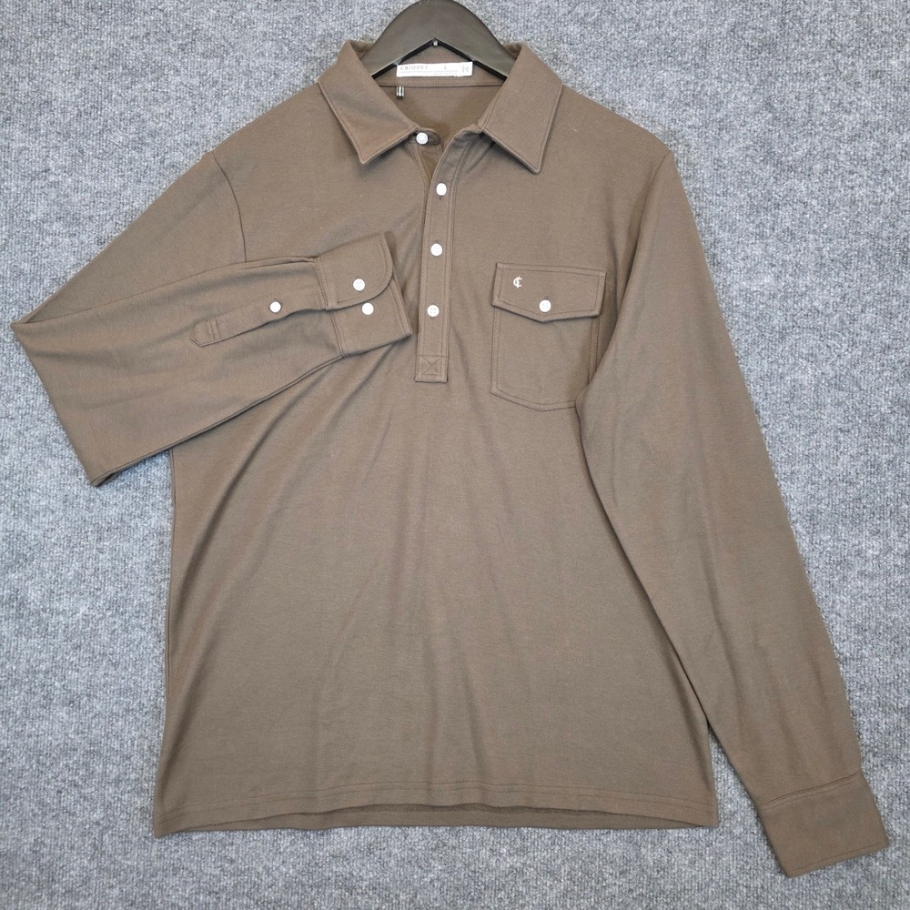 Criquet Polo Shirt Mens XL Brown Long Sleeve Pima Cotton Pocket Logo Casual